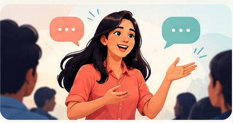 Communication illustration — a student presenting and listening