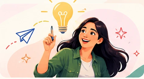 Creativity illustration — a student generating an original idea